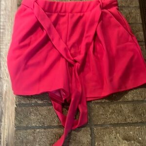 Red Skorts with Tie Waist and Wrap Design